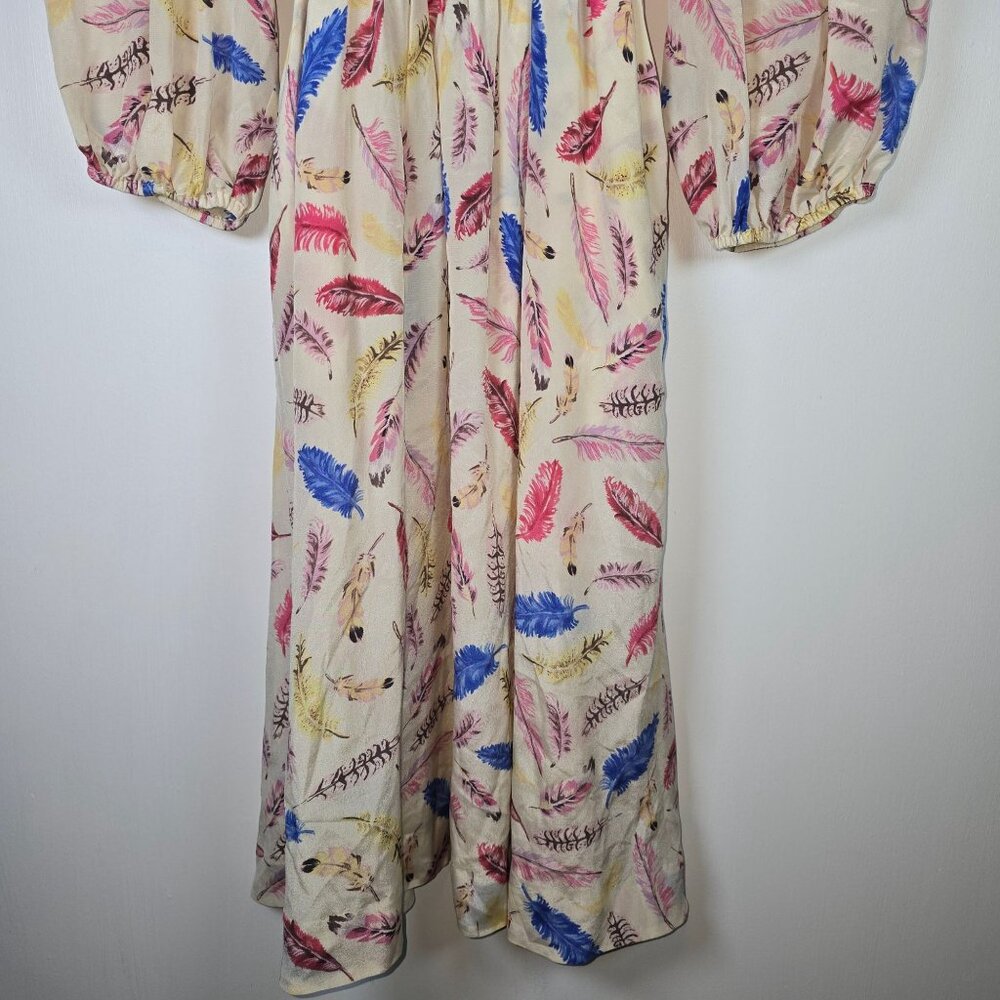 Nathalie Lete Paris Galah Feather 100% Silk Midi A-Line Dress, Sz 8 - Picture 3 of 9